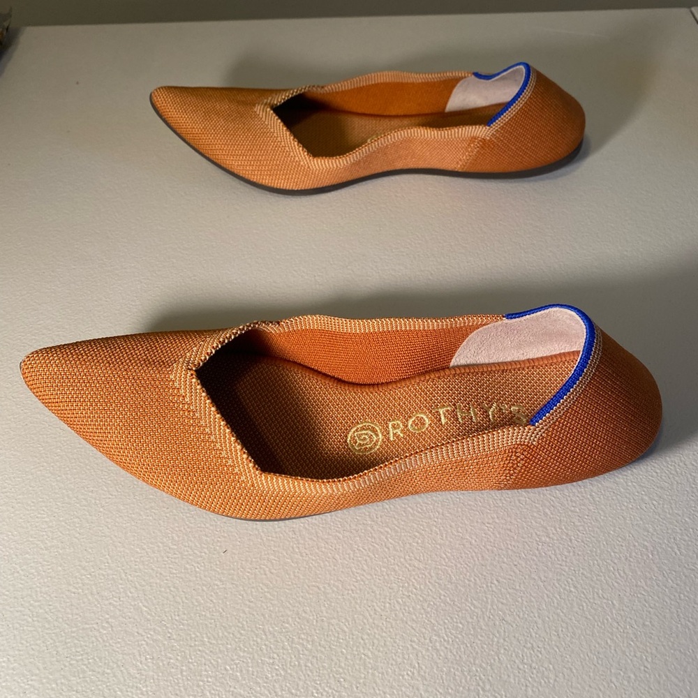 Rothy's Shoes Women 7W The Point Flat Knit Pointed Toe Amber Orange Washable - Picture 2 of 9